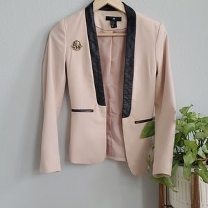 Peach Blazer with Faux Leather Lapels